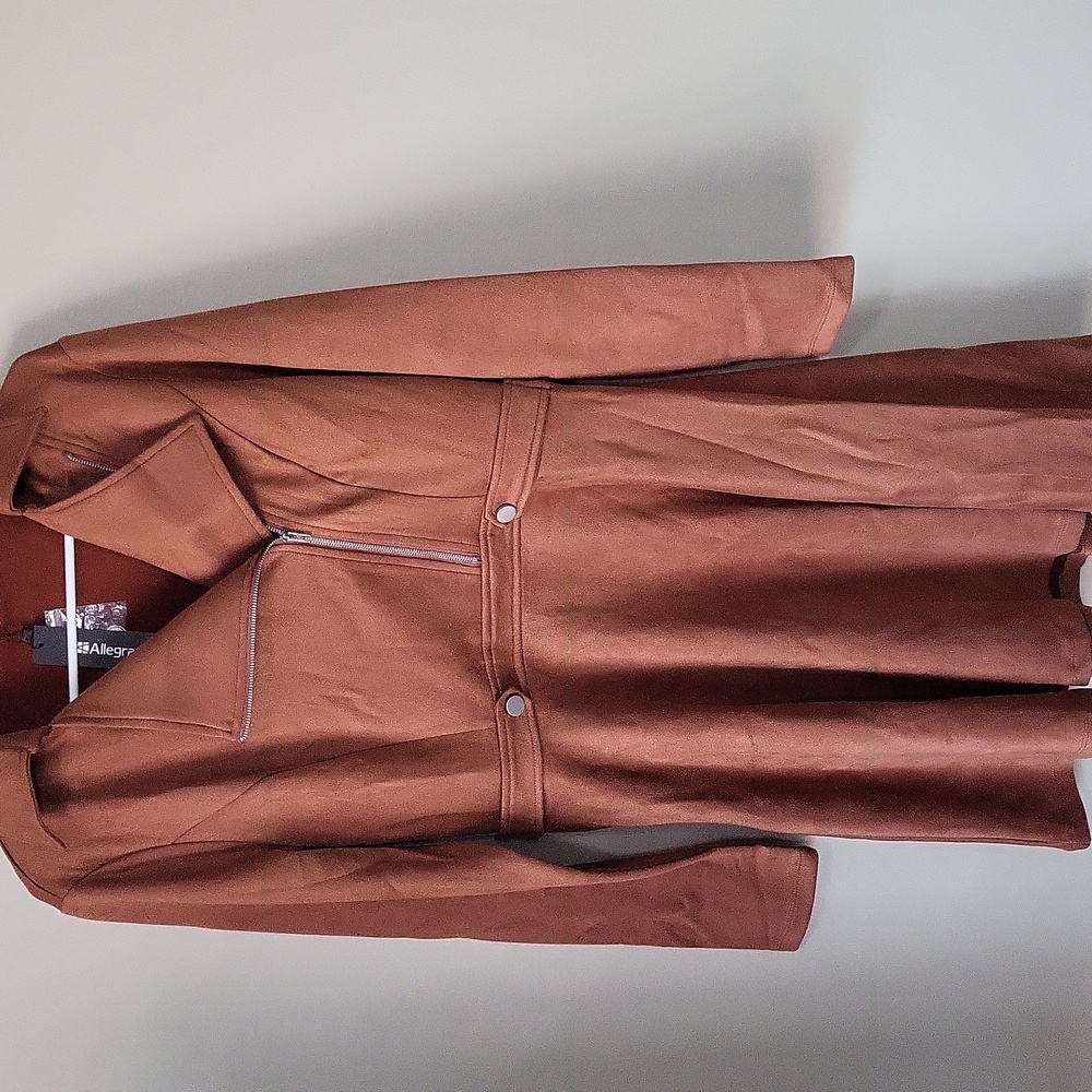 Allegra K Dress Size Medium Moto Zip Faux Brown Suede Faux Belt Skater Western